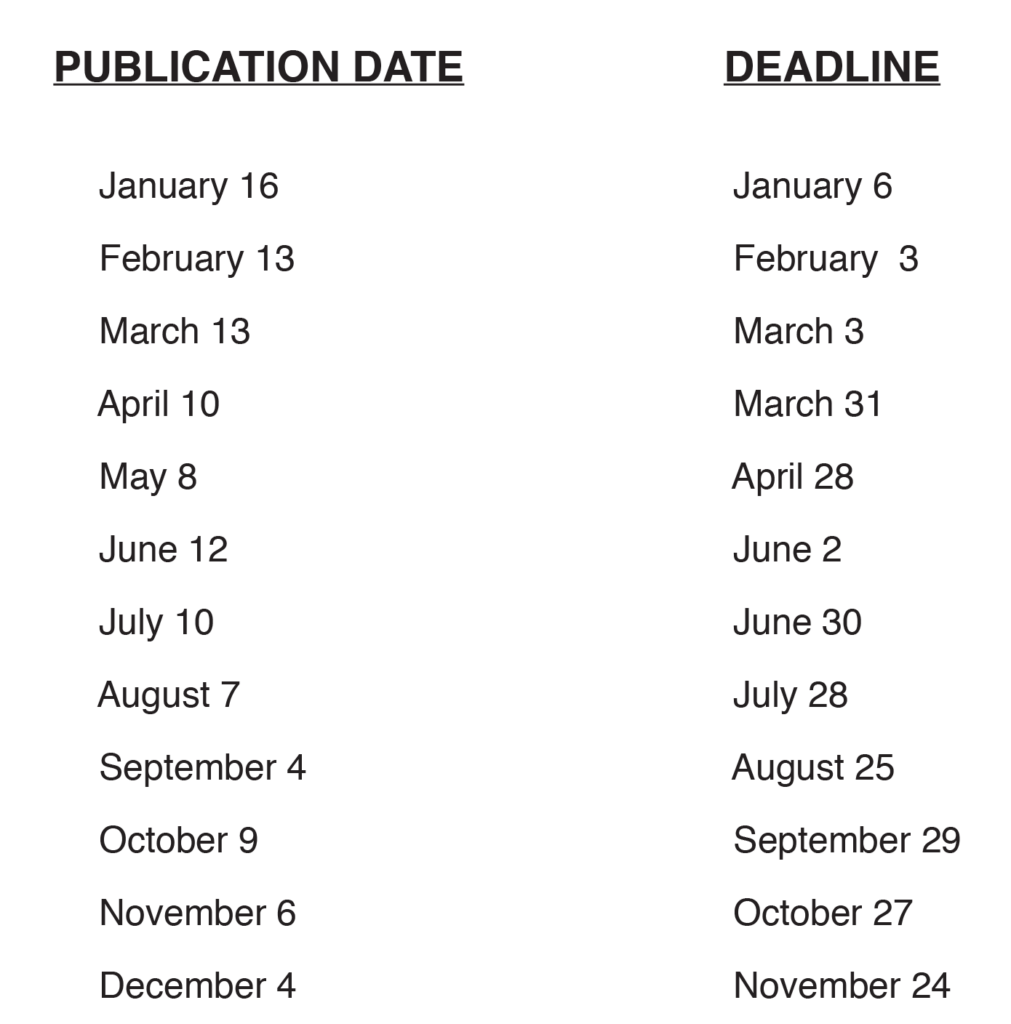 2023 Publication Schedule